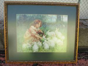 lot 59 image: Beautiful Framed piece, Girl with Bunnies
