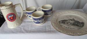 lot 77 image: Blue Willow Cups and Local Themed Home Decor As Shown