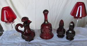 lot 89 image: Misc Avon Cape Cod Ruby Red Items and Two Decorative Votive Candle Holders in Style as Shown