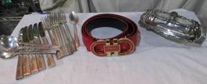 lot 106 image: Silverware, Butter Dish and Mens Belt