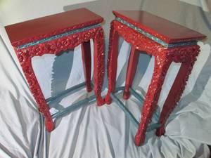 lot 125 image: 2 Hand Carved, Painted Orential Accent Tables