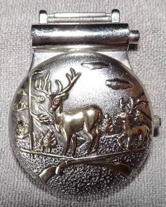 lot 28 image: Gruen Embassy Pocket Watch - Deer Scene - THIS STYLE IS MEANT TO GO ON LEATHER STRAP WCOMPASS
