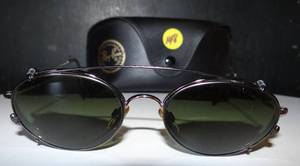 lot 148 image: GIORGIO ARMANI DESIGNER WIRE FRAME GLASSES WITH PRESCRIPTION LENSES AND ADD ON SUN GLASSES (RAYBAN CASE)