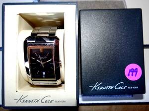 lot 199 image: KENNETH COLE RECTANGULAR MENS STAINLESS WATCH - NIB WTAGS