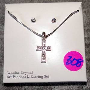lot 308 image: LOVELY RELIGIOUS THEMED MEDAL CROSS PENDANT AND EARRINGS - NEW