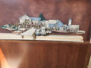 lot 92 image: Sea shore village themed wall art piece