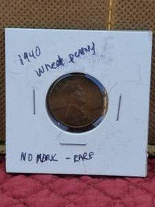lot 214 image: 1940 Wheat penny with no markings