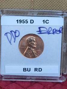 lot 75 image: 1955 - D wheat penny with error
