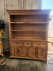 lot 281 image: Large Hutch, is missing one piece of glass shelf and has small damage on side