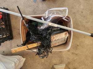 lot 258 image: Selection of items that were used in RV, squeegee, cargo nets, rope, and more