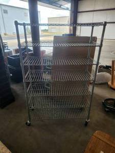 lot 185 image: Metal rack shelf on wheels