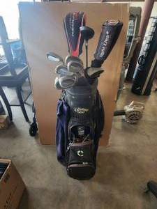 lot 102 image: Callaway golf bag with Ping irons, Adams 3, redline driver and accessories