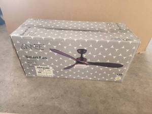 lot 193 image: Ankee LED smart ceiling fan - color dark brown on box, seems closer to black with brown tints - opened for photo