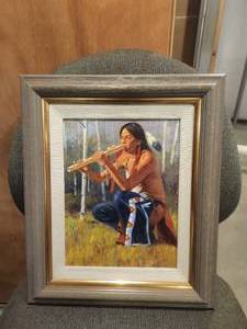 lot 140 image: Original Painting Squatting Indian wInstrument by Gary Kapp - 15by18 - Very High-end paintings