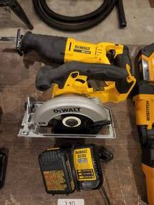 lot 240 image: Dewalt 20v tools - ripsaw and circular saw with charger and battery