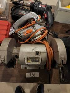 lot 230 image: Black & Decker 5 bench grinder and a jig saw