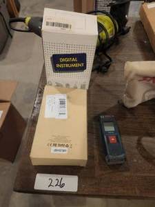 lot 226 image: Selection of digital measuring devices - Bosch digital tape, Extech, and Tack life AC clamp meter
