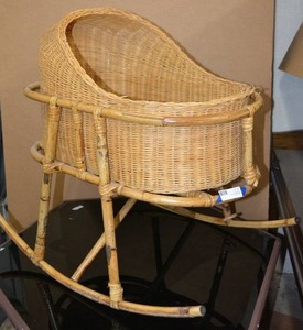 lot 1 image: Wicker and Bamboo Rocking Baby Cradle