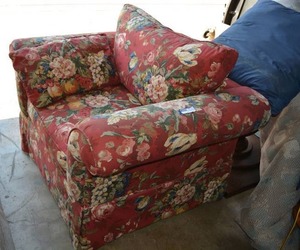 lot 24 image: Red Floral Oversized Chair