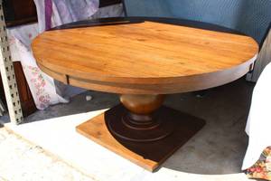 lot 27 image: 5Ft. Round Table with 30 Square Pedestal Base