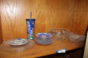 lot 80 image: Hand Made Serving Bowl and Relish Dishes, Sango Avignon Dessert Plates, Cake Plate and More