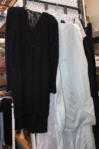 lot 89 image: Dana Buchman Dress Size L, Lt. Blue Dress with Matching Beaded Shawl Size L, and Sleeveless Black Silk Dress by Harold Powell Size 12