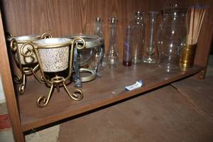 lot 44 image: Candle Holders, Hurricane Lamp Cover, Vases and Long Matches