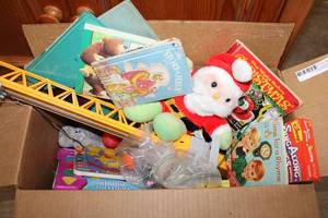 lot 112 image: Kids Lot Vintage Toys and Plush Santa, Vintage Kids Books