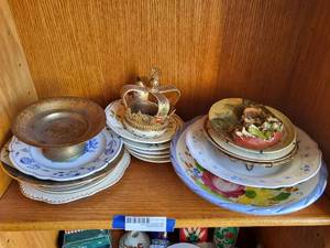 lot 114 image: Misc. Plates and Brass Candle Holder