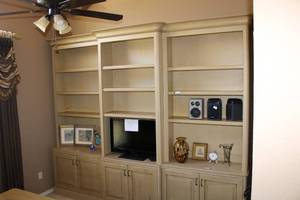 lot 4 image: 8ft. 6 Tall x 10Ft. Wide 3-Piece Large Bookshelf Cabinet Unit (Contents not Included) can be disassembled