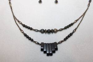 lot 139 image: Hematite 16L necklace with French ear wire Hematite earrings.