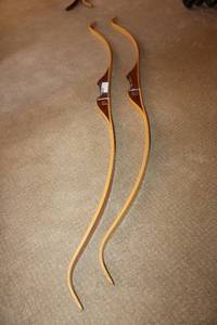 lot 14 image: Two Hand-made Recurve Archery Bows - 60 length unstrung needs a string