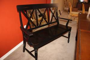 lot 20 image: Black Painted 2-Seater Bench  46.5W x 20D x 37.5H