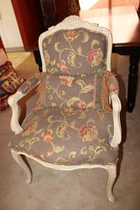 lot 21 image: Floral Upholstered Arm Chair with Carved wood and Cabriole Legs