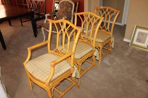 lot 23 image: Set of 3 Bamboo Chairs  with Cushions 23W x 23D x 37 Back Height