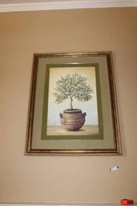 lot 37 image: Wall Art of Potted Olive Tree - LARGE 53 X 41 Over Mantle