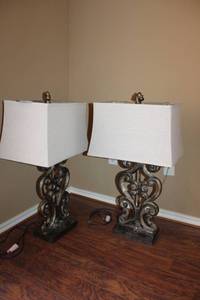 lot 79 image: Pair of Table Lamps - Square Shades are 16Wide