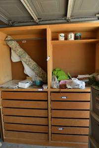 lot 156 image: 2sets of 2 box Shelf Storage Unit with Drawers 36W x 42H x 21D each box Total 84 tall and all screwed together (Bring tools if planning to take apart) CONTENTS NOT INCLUDED