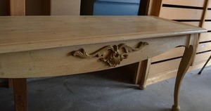 lot 152 image: Wooden Entry Table, Cabriole Legs and Distressed Look 69.5W x 22.5D x 30.5H