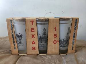 lot 11 image: Vintage Texas 150th Sesquicentennial glasses from Shell gas station