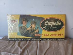 lot 36 image: Vintage Grapette cardboard advertisement sign - U.S. Army Wont You Join Us