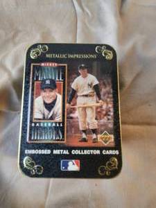lot 57 image: Cooperstown Collection - Upper Deck Mickey Mantle Embossed metal collector cards - total of 5 in wrappers