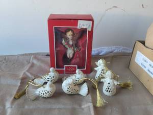 lot 95 image: Selection of Lenox items, White Aroma Scent ornaments, bells, and a Tinkerbell ornament
