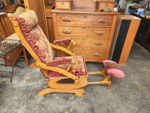 lot 235 image: Antique Rocker with pull out footrest