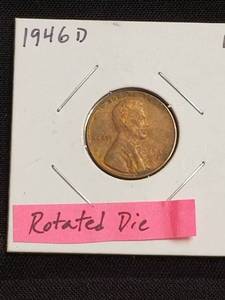 lot 180 image: 1946-D Wheat Penny - rotated dies