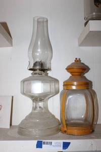lot 12 image: Hurricane Lamp and Vintage Lantern