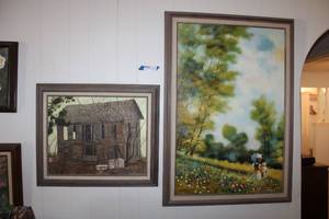 lot 22 image: Wall Art Painting by A. Brasset 29x41 and Rustic Farmhouse Painting 24x21