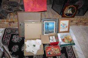 lot 41 image: Christmas Tree Dish, Ceramic Gift Box, Christmas Cutlery Set, Relish Tray Stained Glass Window Hanger and More