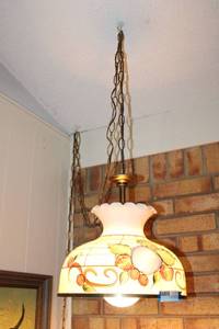 lot 49 image: Painted Milk Glass Hanging Lamp