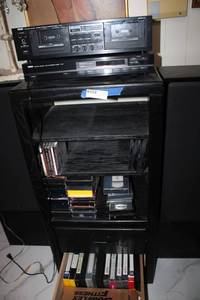 lot 52 image: Yamaha Stereo System, Cabinet and Speakers Plus Contents